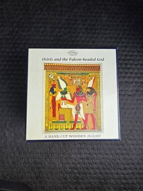 Osiris and the Falcon-headed God Hand-Cut Wooden Jigsaw Puzzle - Multicolor